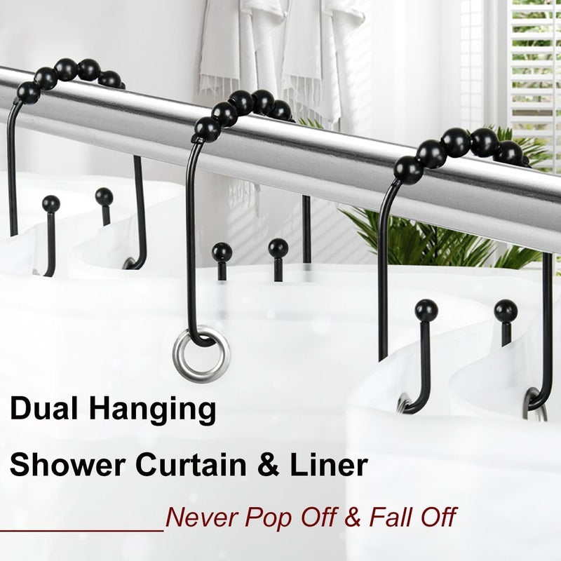 Resze U Shaped Shower Curtain Hooks Rings,12 Pcs Durable Rust Resistant Metal Shower Hooks, Double Glide Smoothly Anti-Drop Shower Rings for Shower Curtain Rod,Black - Image 3